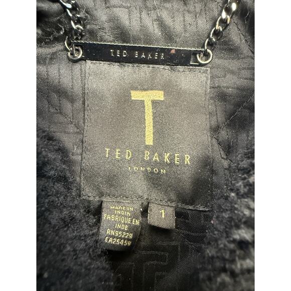Ted Baker London Ovine Leather Jacket Women's Size 1 Lamb Shearling Fur Trim - Picture 10 of 10